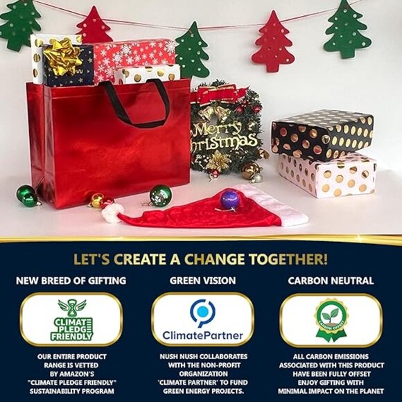 Red Gift Bags XL Size – Set of 12 Reusable Extra Large Red Gift Bags With Handle - Picture 4 of 5